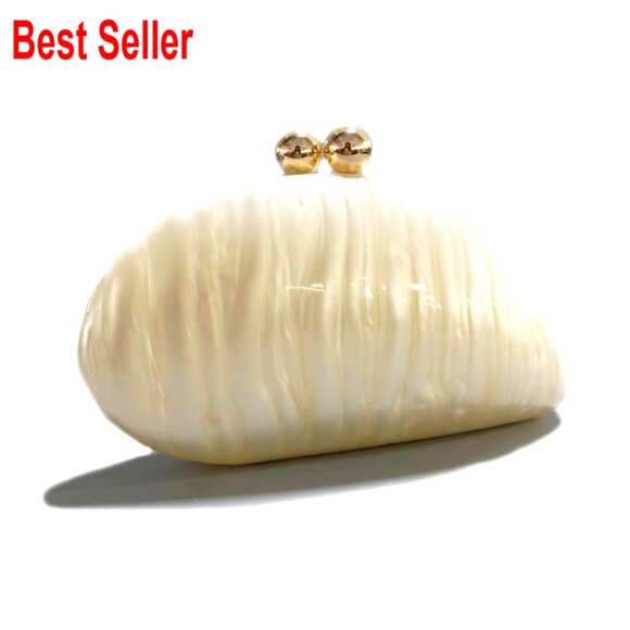 Acrylic Shell Shaped Clutch Evening Bag with Detachable Chain